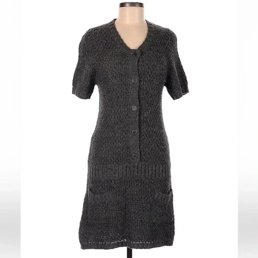 Vintage BCBGMAXAZRIA Y2K Dark Grey Wool Blend Sweater Dress Size Medium M
